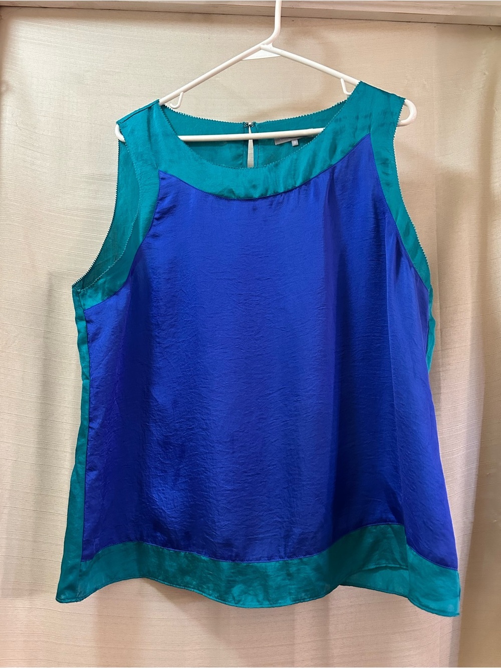 Violet & Claire BOGO Color Block Sleeveless Blouse XL Blue Teal Satin Top ⚫️